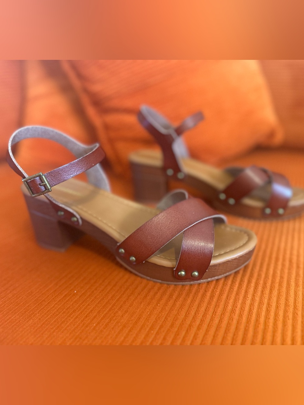 Vegan Leather Cross-Strap Block Heel Sandals - 8.5